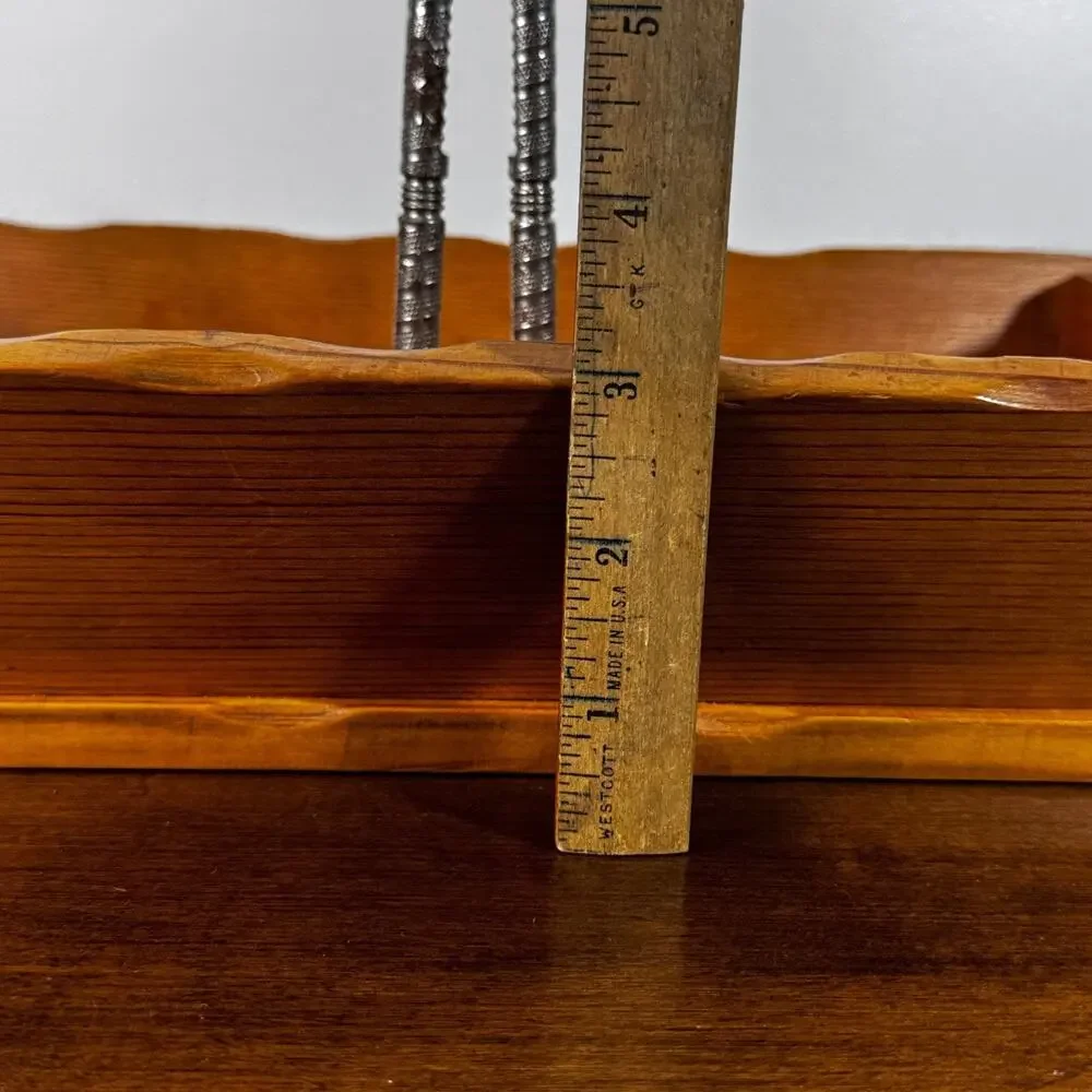 Vintage Handcrafted Wood Nut Cracker Bowl w/ 1 Crackers & 1 Pick Tray Box 7x13